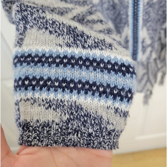 SHRINKING VIOLET Gray Wool Blend Boho Fair Isle Hooded Fringe Pullover Sweater L - Picture 5 of 8